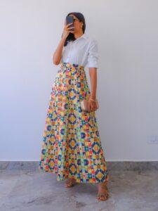 Long skirt with button up white shirt