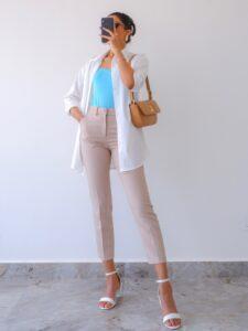 Colours of divine -Tahlia Suraj : A beautiful women wearing beige, blue and white combination outfit for work