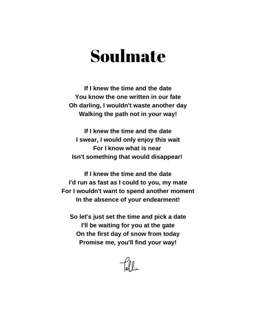 Soulmate  - Poetry by Tahlia Suraj