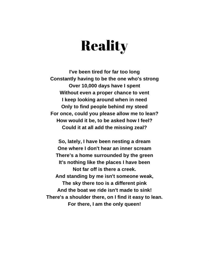 Reality  - Poetry by Tahlia Suraj