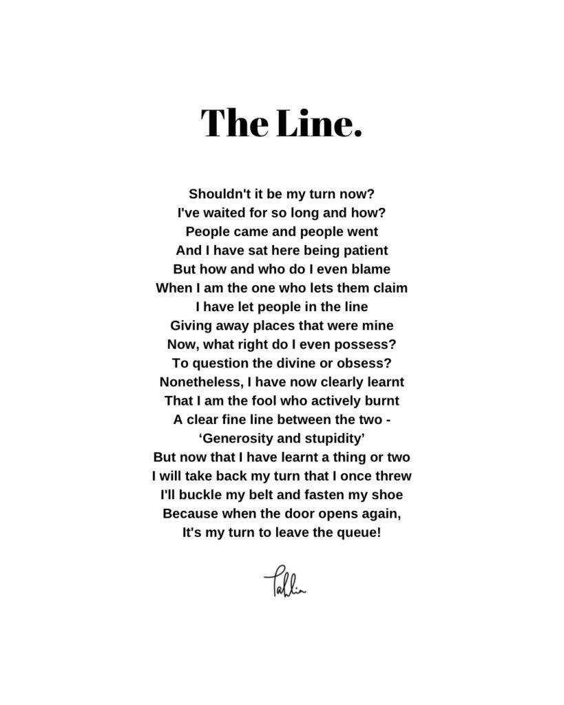 The line  - Poetry by Tahlia Suraj