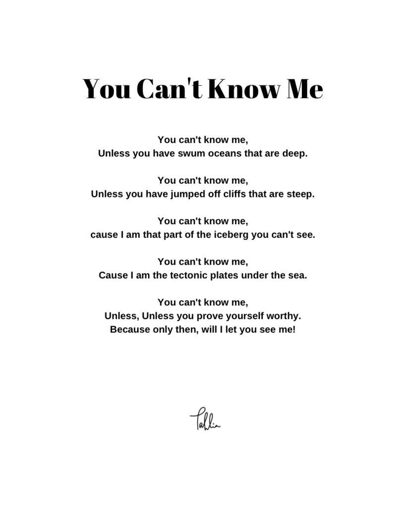 You can't know me  - Poem by Tahlia Suraj